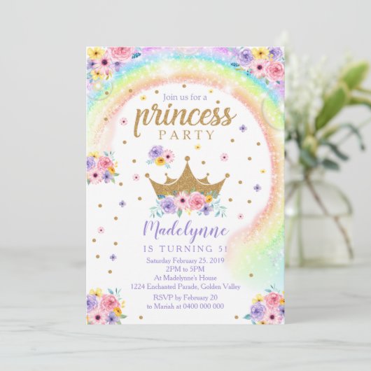 Regenboog Prinses Verjaardag Uitnodiging (Staand voorkant)