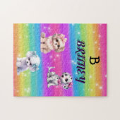 Regenboog puppies voor meisjes met gepersonaliseer legpuzzel (Horizontaal)