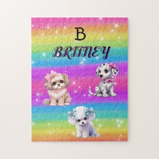 Regenboog puppies voor meisjes met gepersonaliseer legpuzzel (Verticaal)