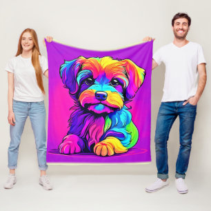 Regenboog Puppychilderij Fleece Deken