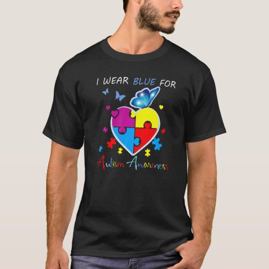 Regenboog Puzzel Hart Vlinder Blauw Voor Autisme B T-shirt (Voorkant)