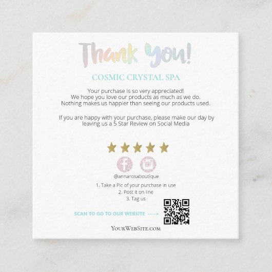 ** Regenboog. QR AP8 DANK U Gold Star Review Informatiekaartje (Voorkant)