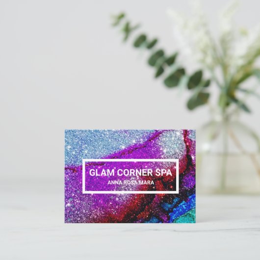 *~* Regenboog QR Glitter Glitz Glam Luxe Visitekaartje (Staand voorkant)