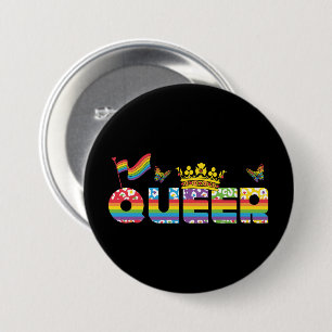 Regenboog Queer Crown met Vlag en Vlinders Ronde Button 7,6 Cm