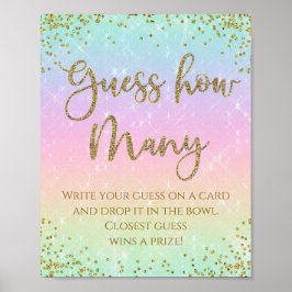 Regenboog raad hoeveel baby shower spel poster
