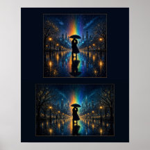 Regenboog Regen Stad Nacht Koppel Onder Paraplu Du