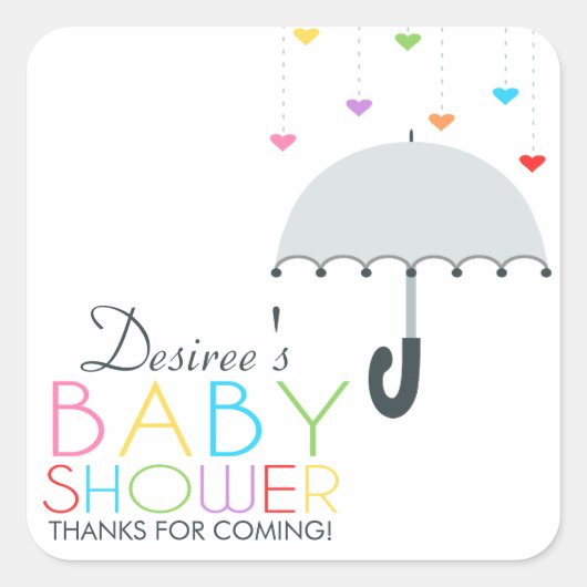 Regenboog regendruppels grijs paraplu Baby shower Vierkante Sticker (Voorkant)