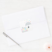 Regenboog regendruppels grijs paraplu Baby shower Vierkante Sticker (Envelop)