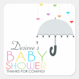Regenboog regendruppels grijs paraplu Baby shower Vierkante Sticker
