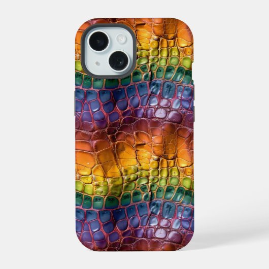 Regenboog Reptielleer iPhone 15 Case (Achterkant)