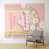 Regenboog Retro Groovy Een 1e Verjaardag Wandkleed (In Situ (horizontaal))