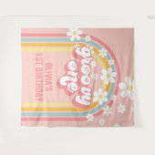 Regenboog Retro Groovy Een 1e Verjaardag Wandkleed (Voorkant (horizontaal))