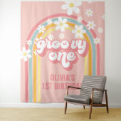 Regenboog Retro Groovy Een 1e Verjaardag Wandkleed (In situ)