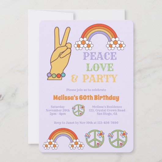 Regenboog Retro Hippie Vrede Liefdesfeestje Verjaa Kaart (Voorkant)