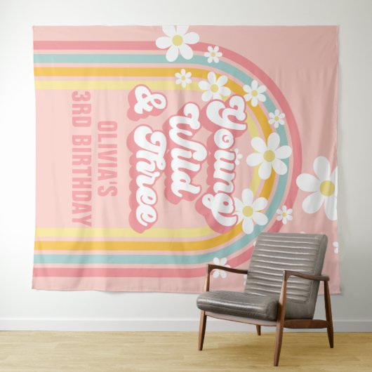 Regenboog Retro Jong Wild Drie 3e Verjaardag Wandkleed (In Situ (horizontaal))