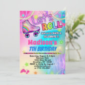 Regenboog Retro Roller Schaats Uitnodigingen (Staand voorkant)