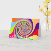 Regenboog retro verjaardagspsychedelic snoep swirl kaart (Gele Bloem)