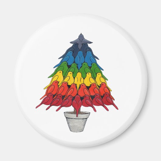 Regenboog Robins Kerstboom Magneet (Voorkant)