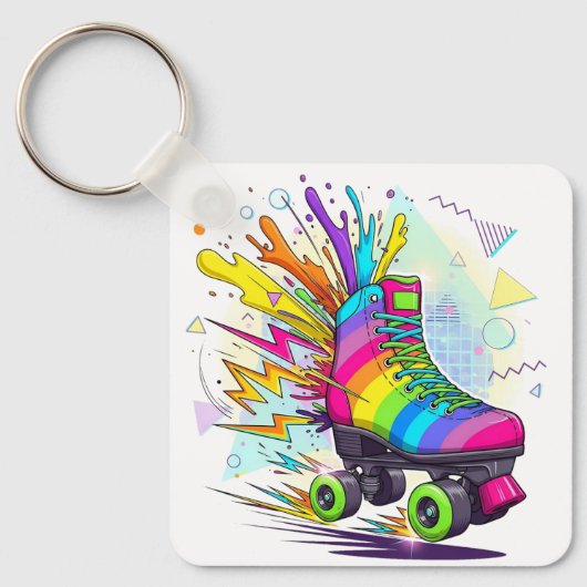 Regenboog rollerschaatsen sleutelhanger (Voorkant)