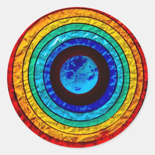 Regenboog rond de aarde ronde sticker (Voorkant)