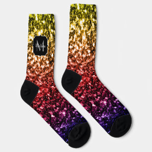 Regenboog rood paarse nepschittertjes Monogram Sokken
