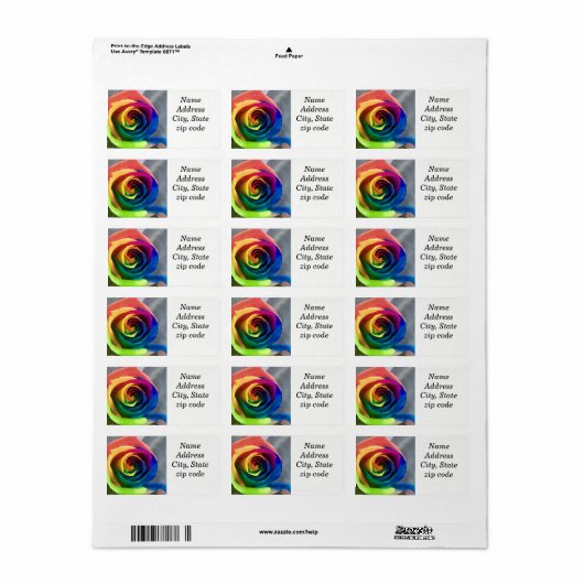 Regenboog roos adresetiketten etiket (Full Sheet)