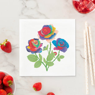 Regenboog Roos Boeket Pop Art Bloemen Servet