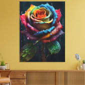 Regenboog Roos Canvasprint Canvas Afdruk (Insitu (Woonkamer))