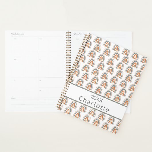 Regenboog roos goudgrijs monogram naam planner (Display)