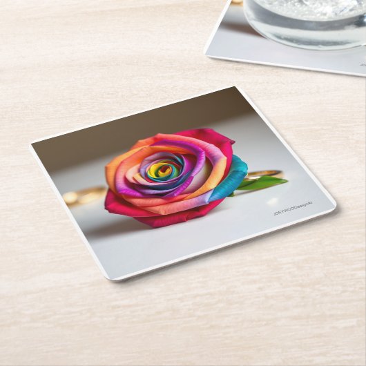 regenboog-Roos Kartonnen Onderzetters (Schuin)