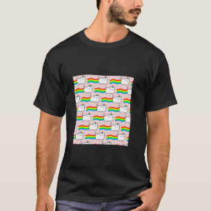 Regenboog roze achtergrond met kat t-shirt