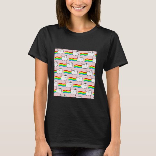 Regenboog roze achtergrond met kat t-shirt (Voorkant)