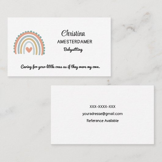 Regenboog Roze Blauw Boho Babysitter Plein Visitekaartje (Voorkant / Achterkant)