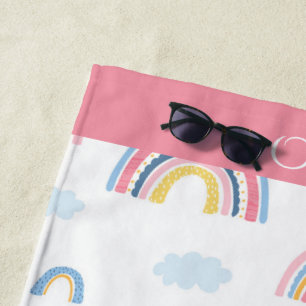 Regenboog Roze Blauw Geel Monogram Naam Girly Strandlaken