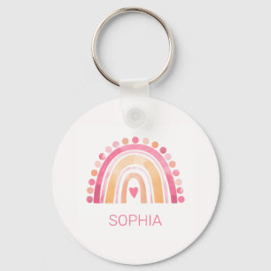 Regenboog, roze boho waterverf sleutelhanger
