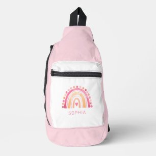 Regenboog, roze boho waterverf sling bag
