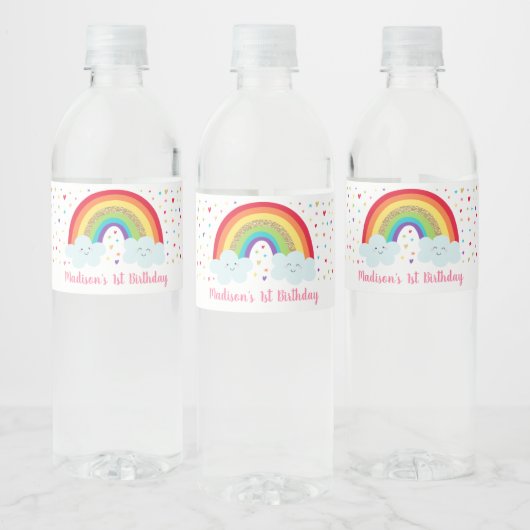 Regenboog Roze & Goud Verjaardag Waterfles Etiket (Flessen)