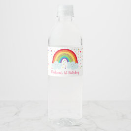 Regenboog Roze & Goud Verjaardag Waterfles Etiket
