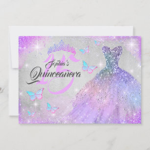 Regenboog Roze Paarse Glitter Jurk Quinceanera Kaart