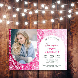 Regenboog Roze Strepen Bloemenboog Foto Verjaardag Kaart