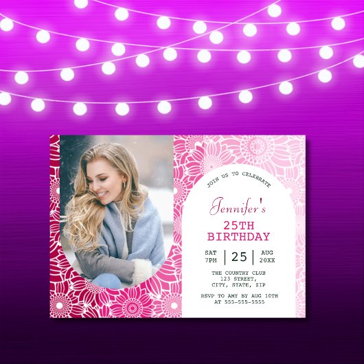 Regenboog Roze Strepen Bloemenboog Foto Verjaardag Kaart