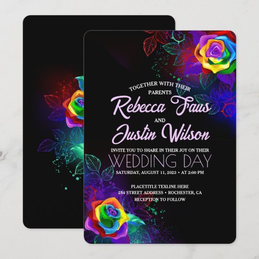 Regenboog Rozen Floral Modern Boho Zwart Kaart (Voorkant / Achterkant)