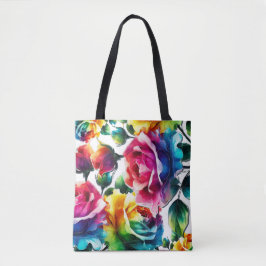Regenboog Rozen Kleurrijke Bloemige  Tote Bag