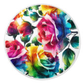 Regenboog Rozen Levendig Kleurrijke Bloemen Keramische Knop (Voorkant)