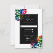 Regenboog Rozen Zwart & Wit Bloemen Huwelijk RSVP (Voorkant)