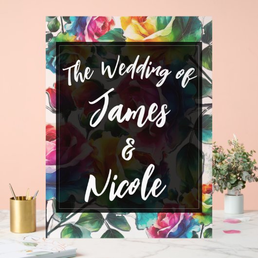 Regenboog Rozen Zwart & Wit Levendig Bloemen Huwel Acryl Bord (Huwelijk)