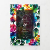 Regenboog Rozen Zwart & Wit Levendig Bloemen Huwel Drieluik Uitnodiging (Cover)