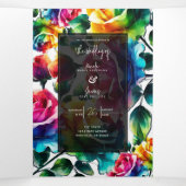 Regenboog Rozen Zwart & Wit Levendig Bloemen Huwel Drieluik Uitnodiging (Binnenkant midden)