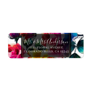 Regenboog Rozen Zwart & Wit Levendig Bloemen Huwel Etiket