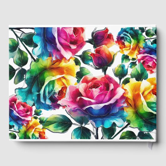 Regenboog Rozen Zwart & Wit Levendig Bloemen Huwel Gastenboek (Achterkant)